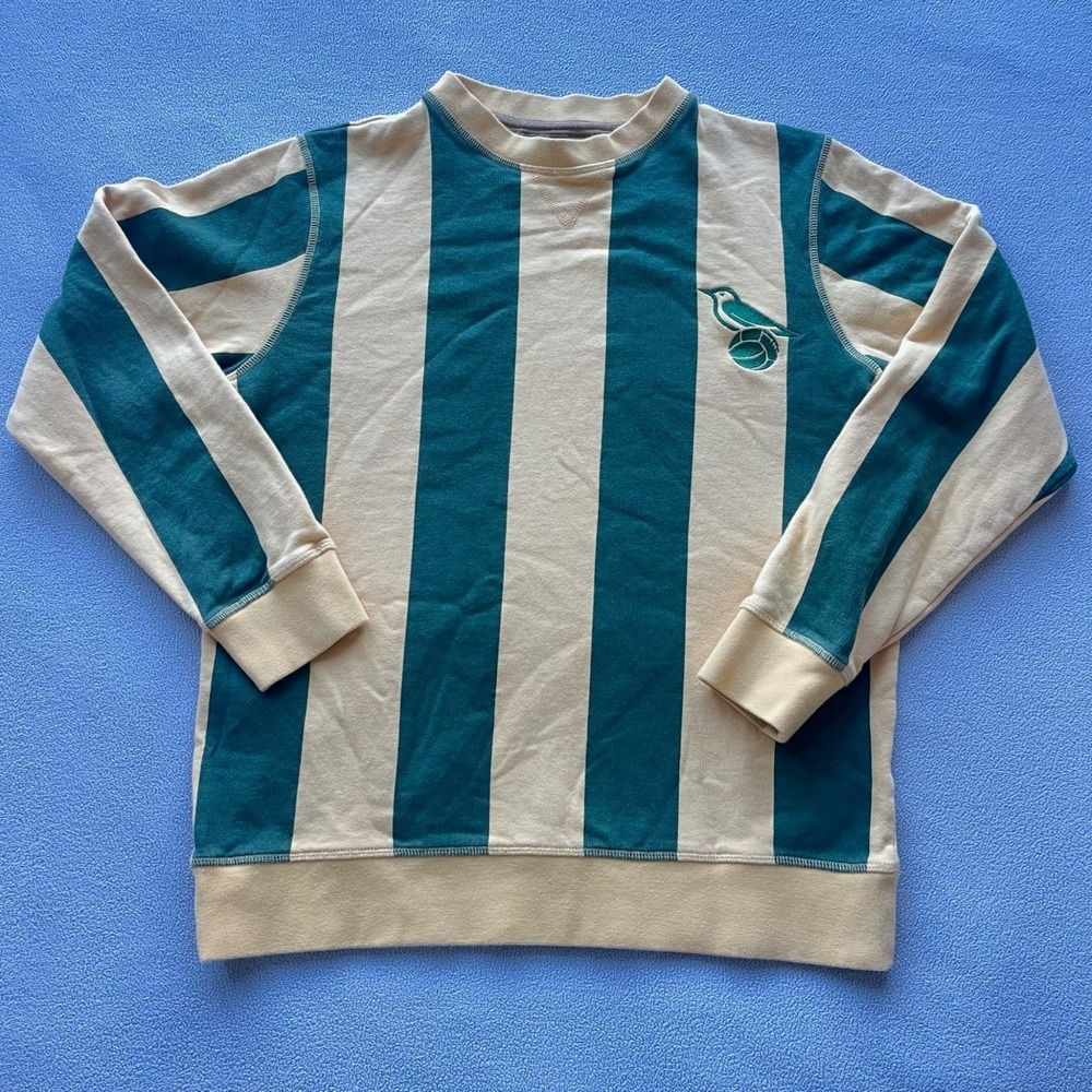 Vtg Footballtown Sweatshirt small Green Yellow Stripe Soccer EmbroiderCrewneck